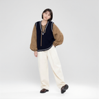 レトロ小格子 ゆったりリボンブラウス