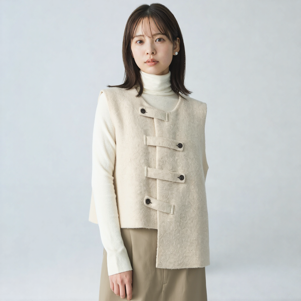 レトロ フィットシルエット フロントボタン ニットベスト