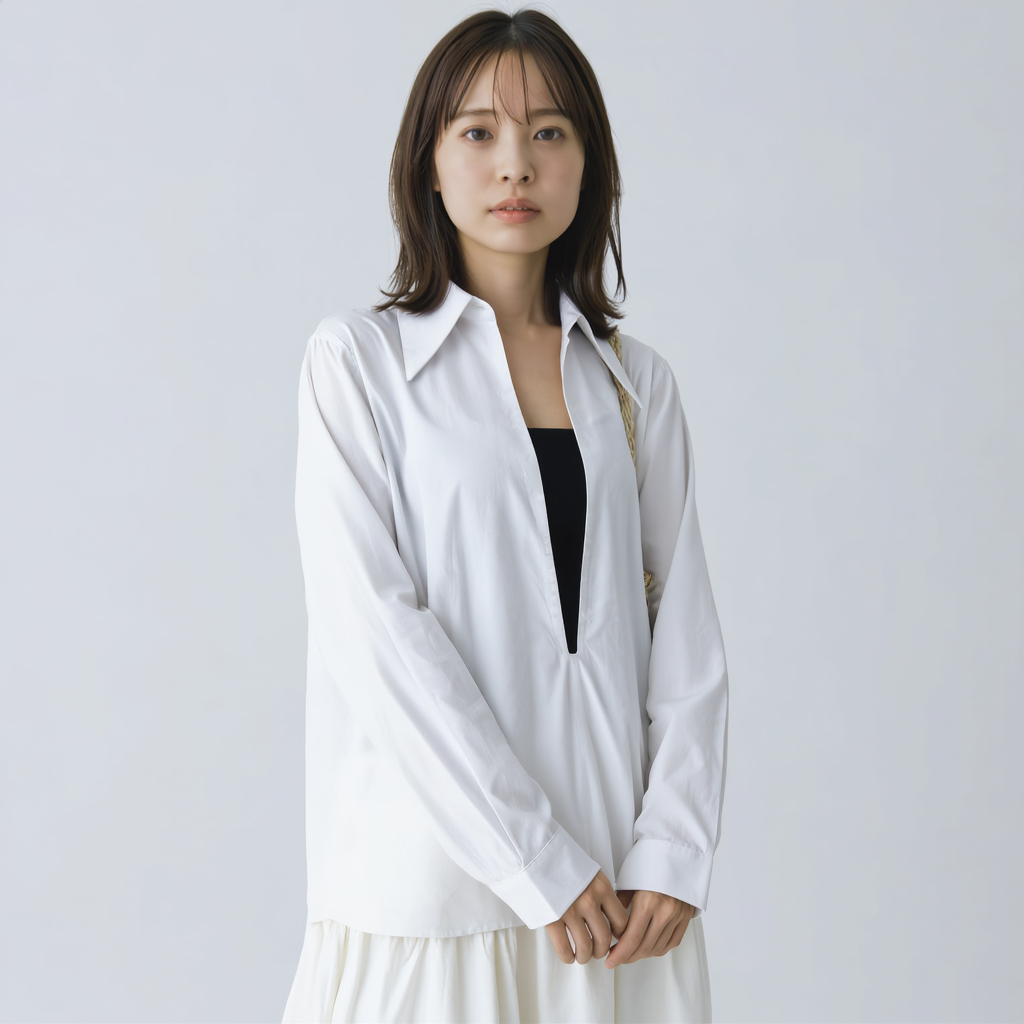リラックス感 ゆったり 襟付き ドレープシャツ