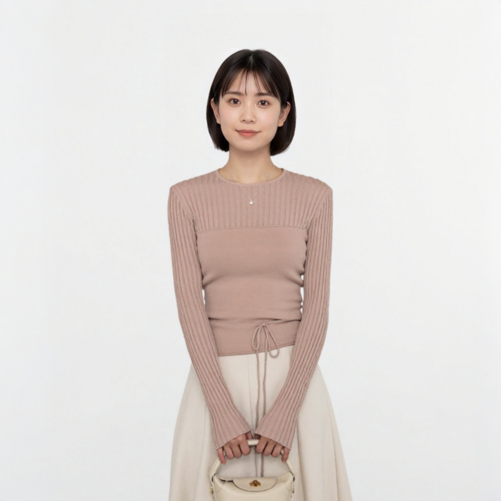 細見え フィット感 リブ ニットセットアップ