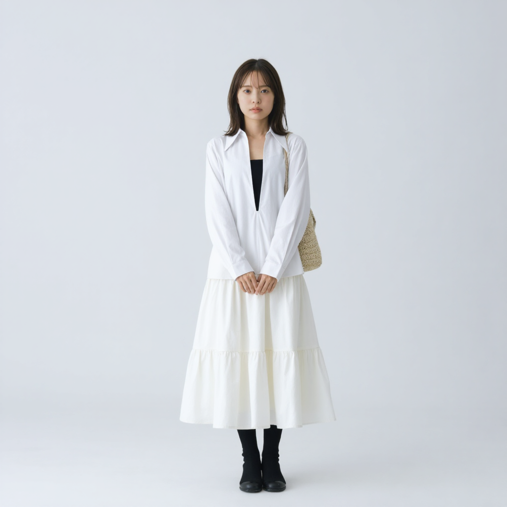 リラックス感 ゆったり 襟付き ドレープシャツ