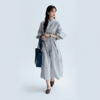 リラックス感 ロング丈 前ボタン ドレープ ワンピース