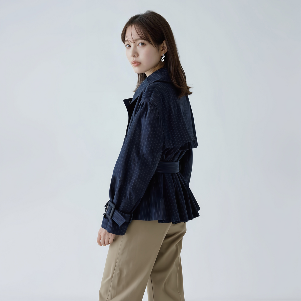 細見え オーバーサイズ 襟付き ドレープジャケット