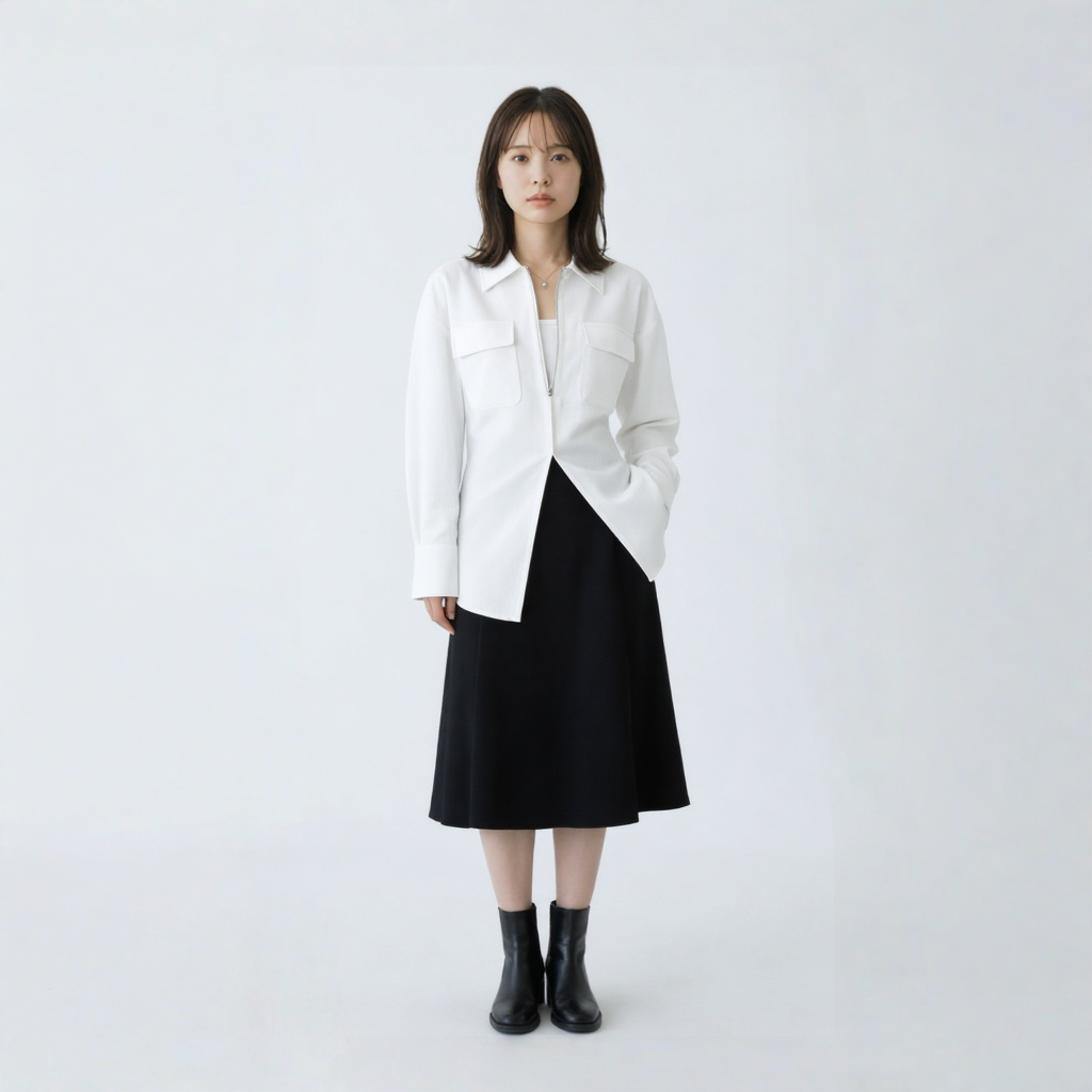 シンプル フィットシルエット 切替デザイン ドレープシャツ