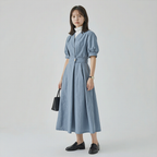 細見え Aライン 切り替え ドレープ ワンピース　