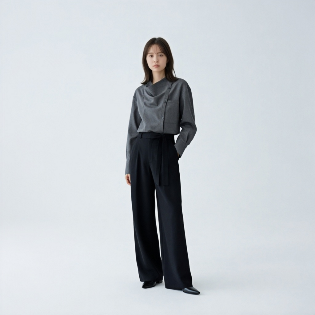 ゆったり リラックス フロントボタン ドレープシャツ