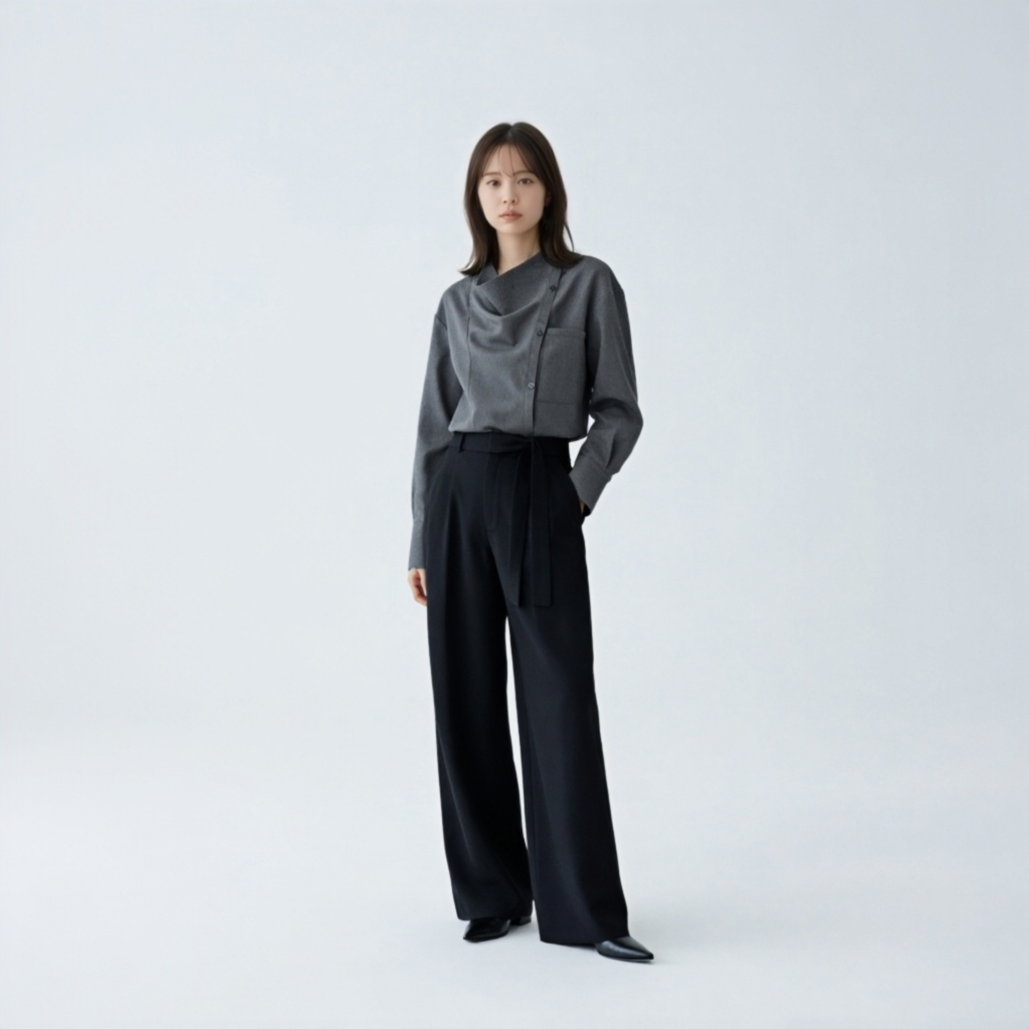 ゆったり リラックス フロントボタン ドレープシャツ