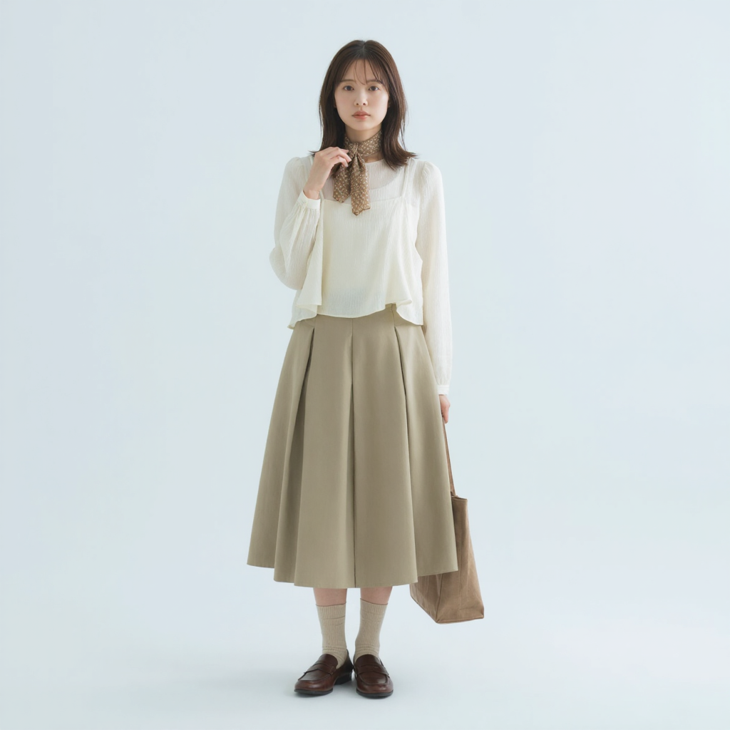 ヴィンテージ風 フィットシルエット フェイクレイヤード シフォン セットアップ　