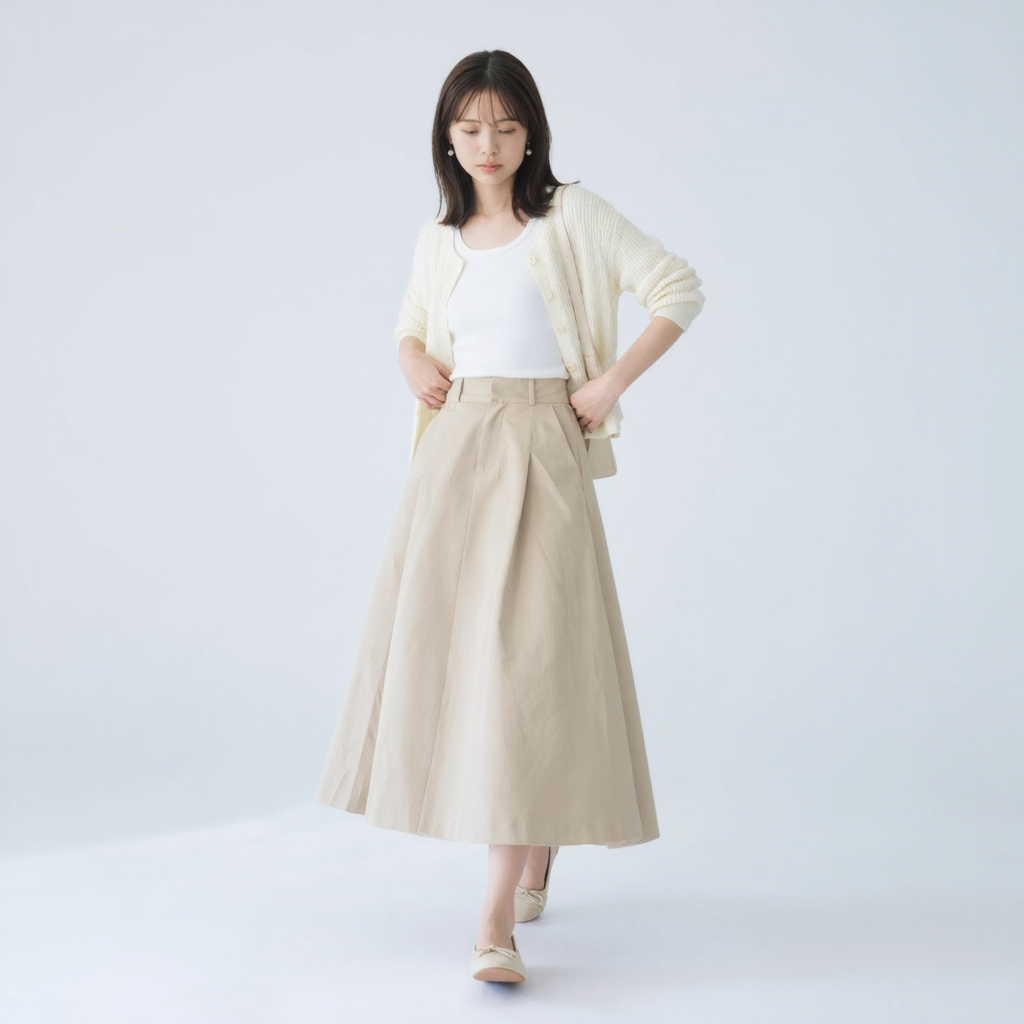 リラックス感 Aライン 切り替え ドレープ スカート