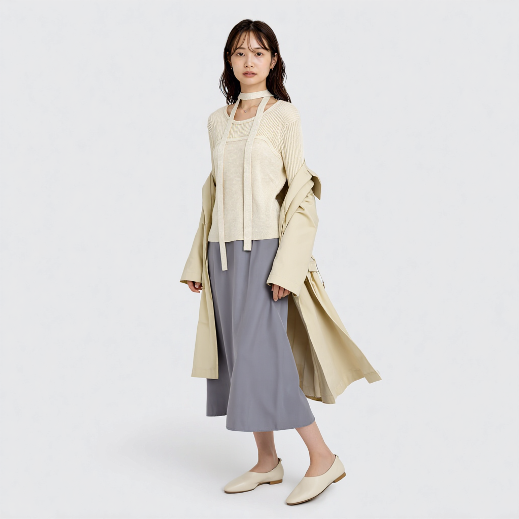 スリムフィット 切り替え リブ ニット