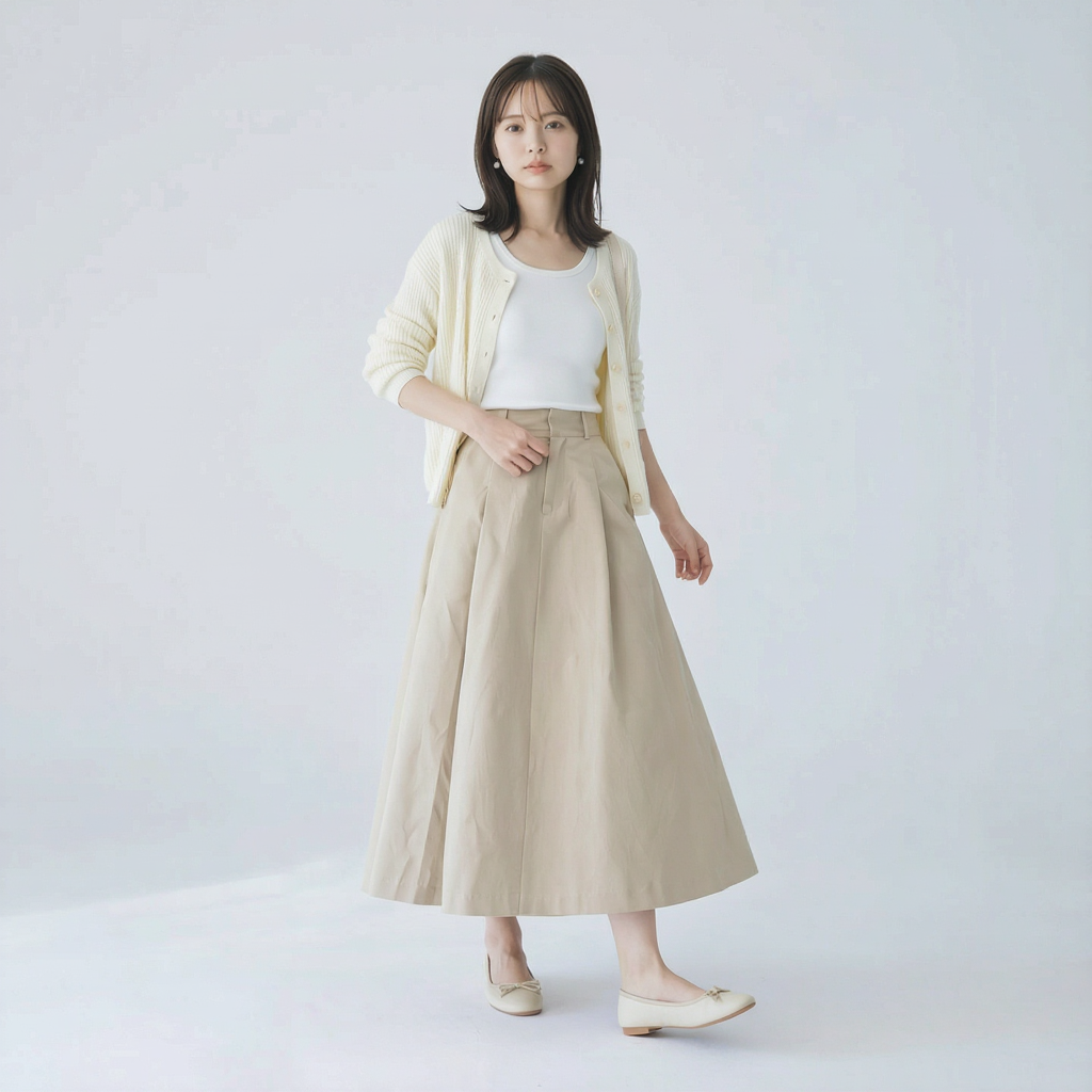リラックス感 Aライン 切り替え ドレープ スカート