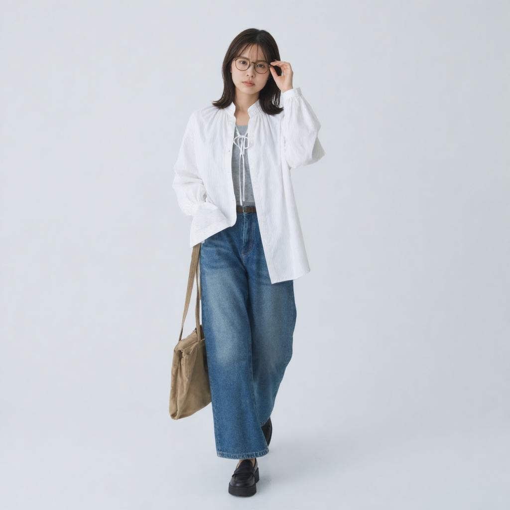リラックス感 ゆったり リボン付き 薄手 シャツ