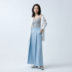 スタイルアップ ワイドシルエット ボタンデザイン ドレープパンツ