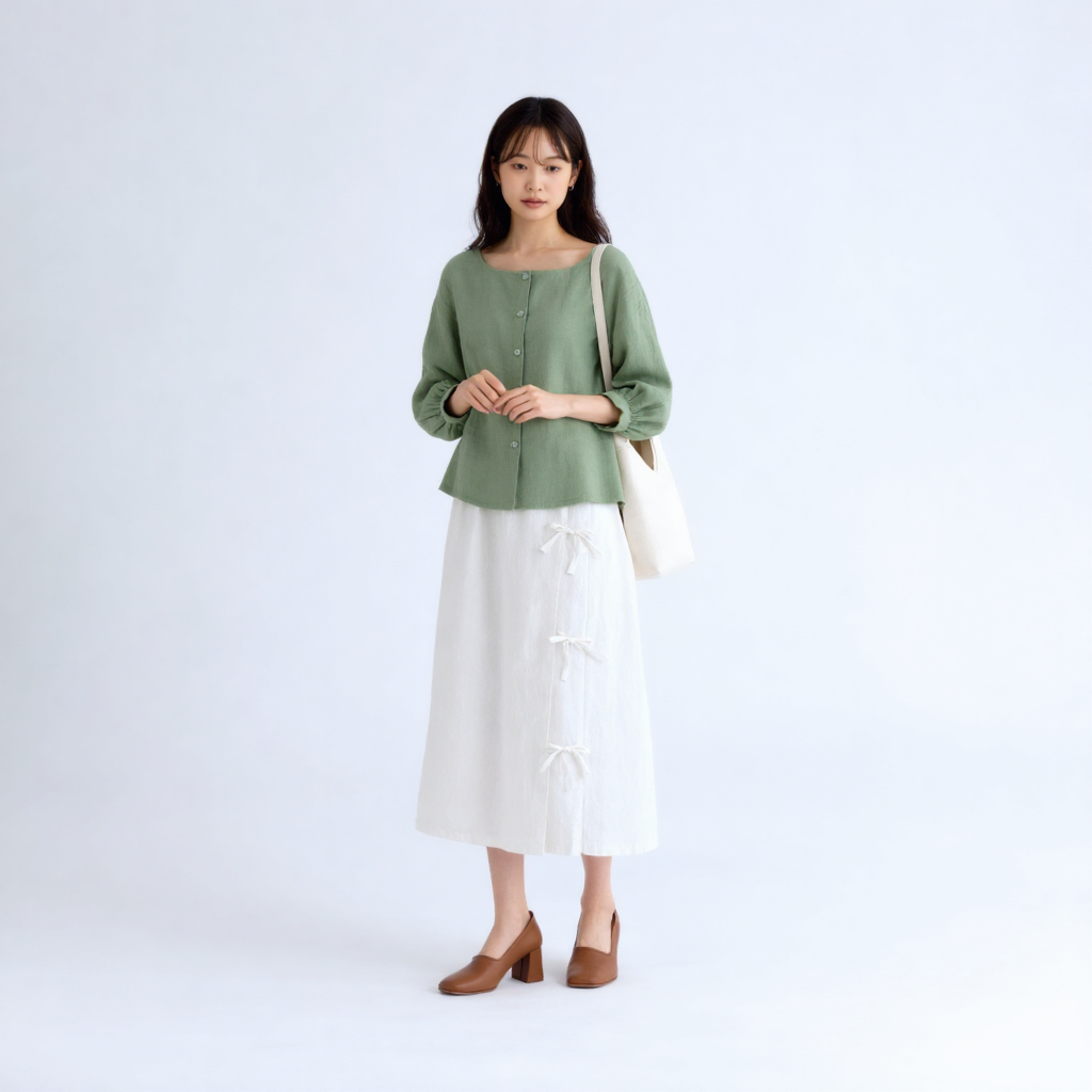 レトロIライン リボンディテールロングスカート