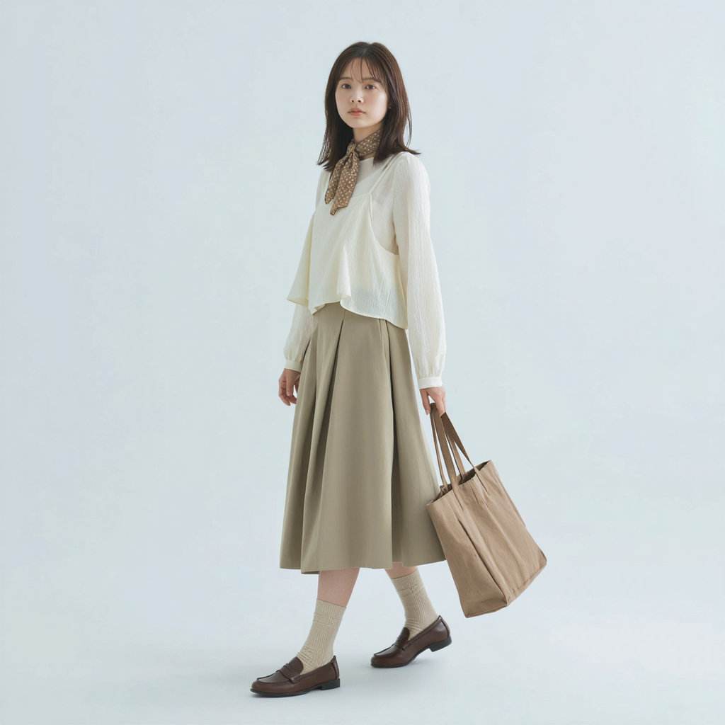 ヴィンテージ風 フィットシルエット フェイクレイヤード シフォン セットアップ　