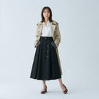 ヴィンテージ風 Aライン ボタンデザイン ドレープスカート