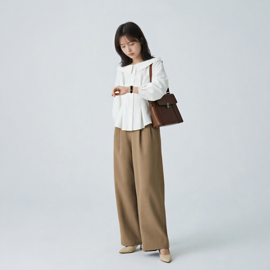 細見え 襟付き リブ編み シャツ