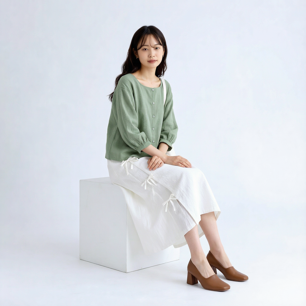 レトロIライン リボンディテールロングスカート