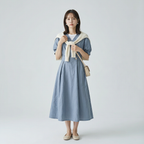 細見え Aライン 切り替え ドレープ ワンピース　