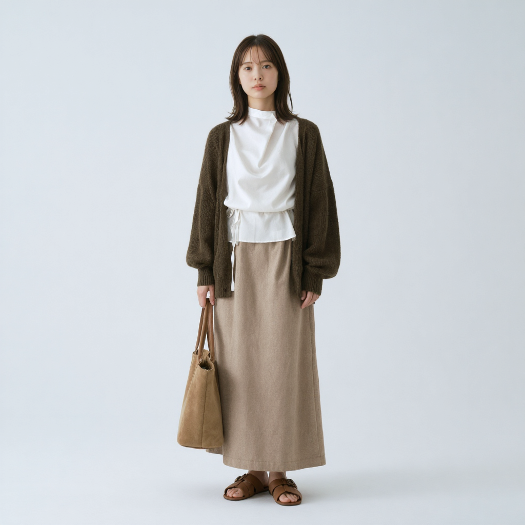 ドレープデザイン リボン付きハイネックブラウス