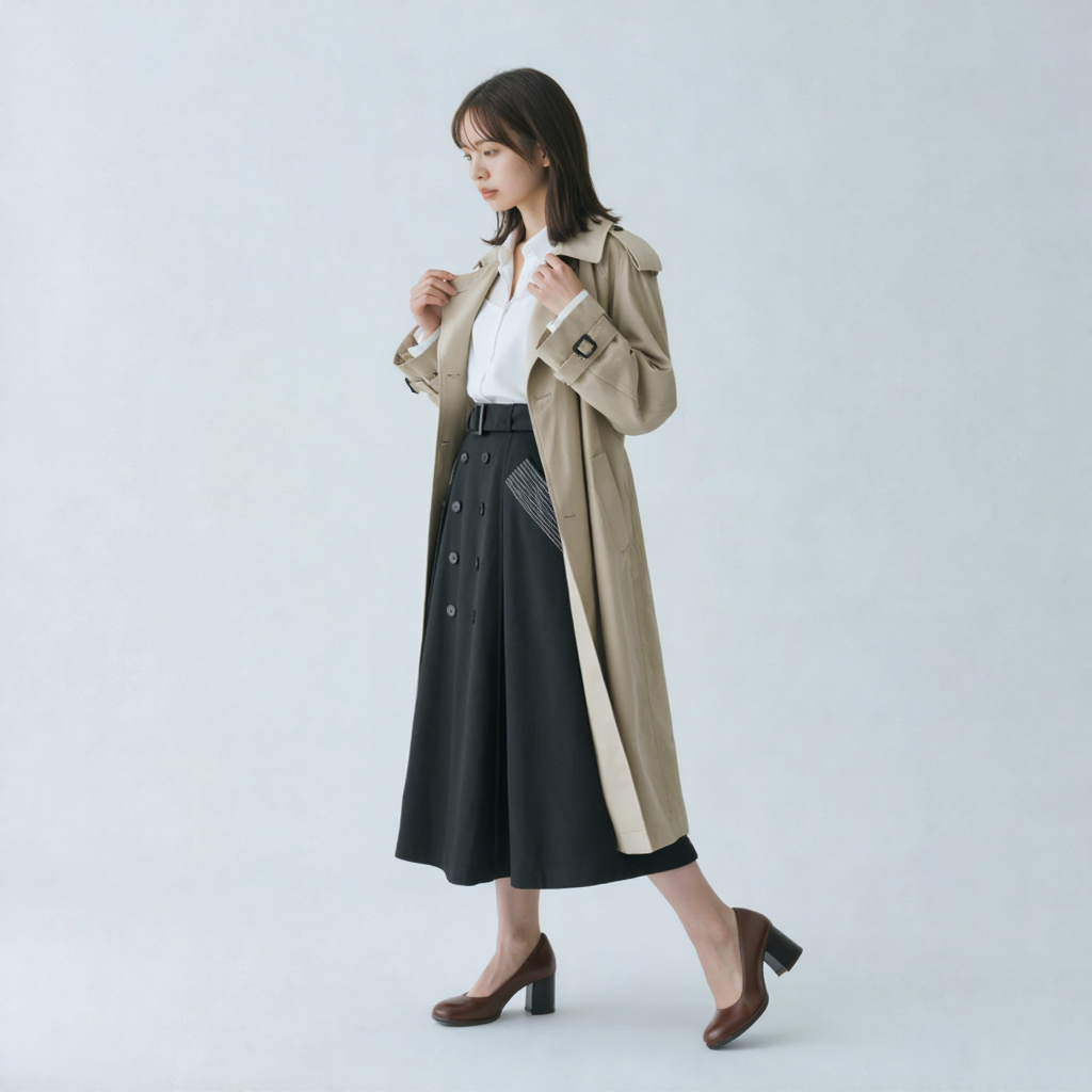 ヴィンテージ風 Aライン ボタンデザイン ドレープスカート