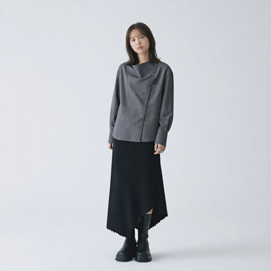 ゆったり リラックス フロントボタン ドレープシャツ