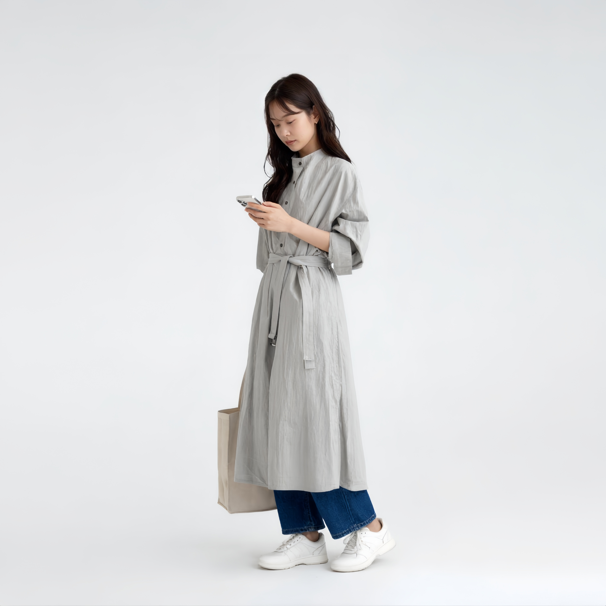 リラックス感 ロング丈 前ボタン ドレープ ワンピース