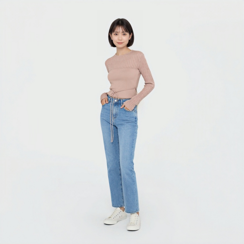 細見え フィット感 リブ ニットセットアップ