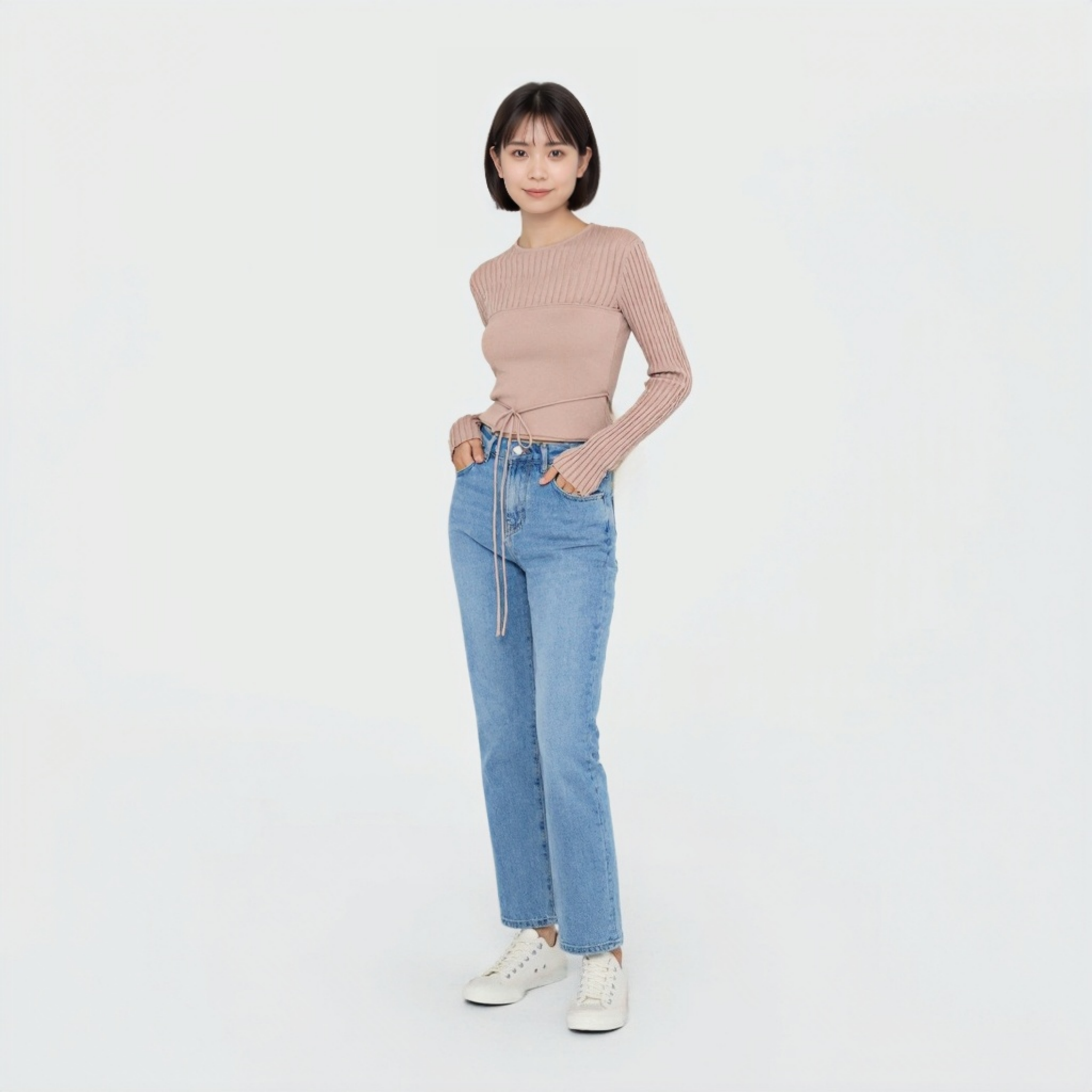 細見え フィット感 リブ ニットセットアップ