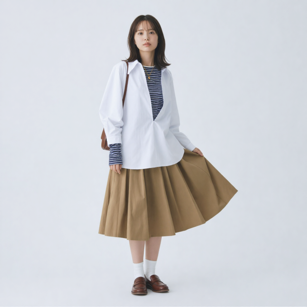 リラックス感 ゆったり 襟付き ドレープシャツ