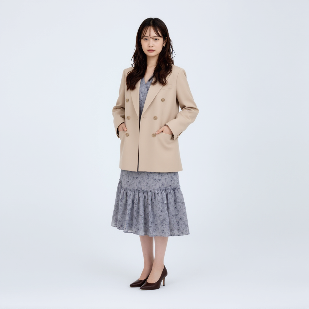 レトロ ロング丈 Vネック ドレープ ワンピース
