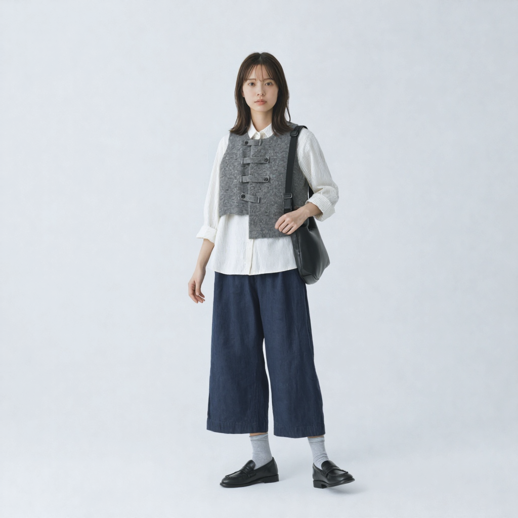 レトロ フィットシルエット フロントボタン ニットベスト