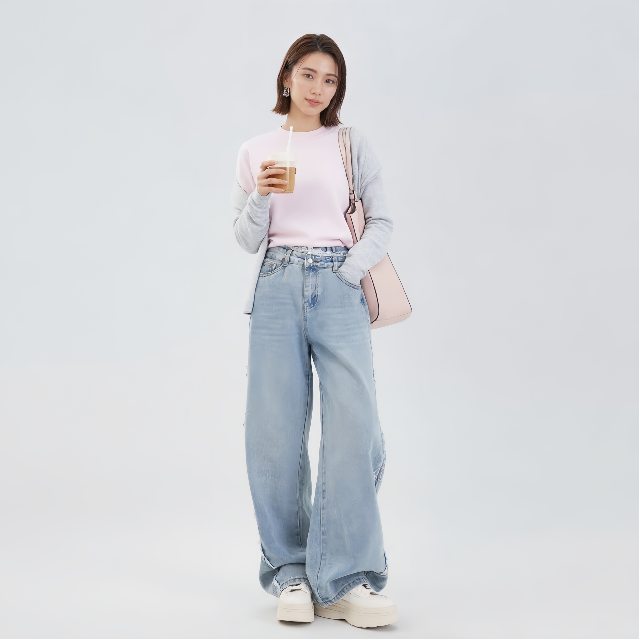 細見え ワイド レース デニムパンツ