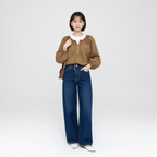 レトロ小格子 ゆったりリボンブラウス
