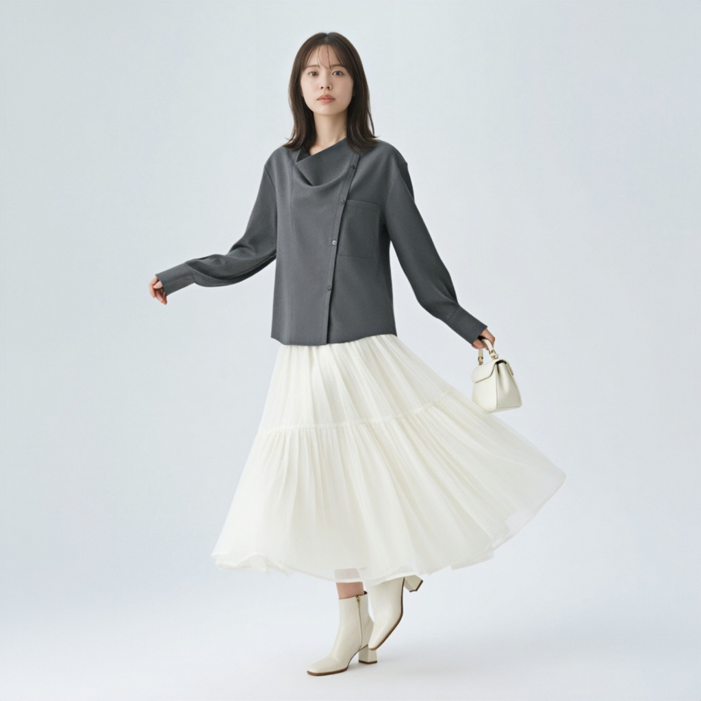 ゆったり リラックス フロントボタン ドレープシャツ