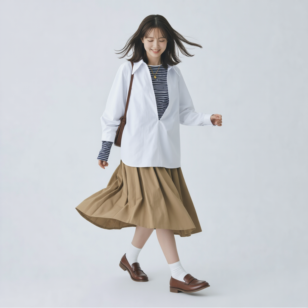 リラックス感 ゆったり 襟付き ドレープシャツ