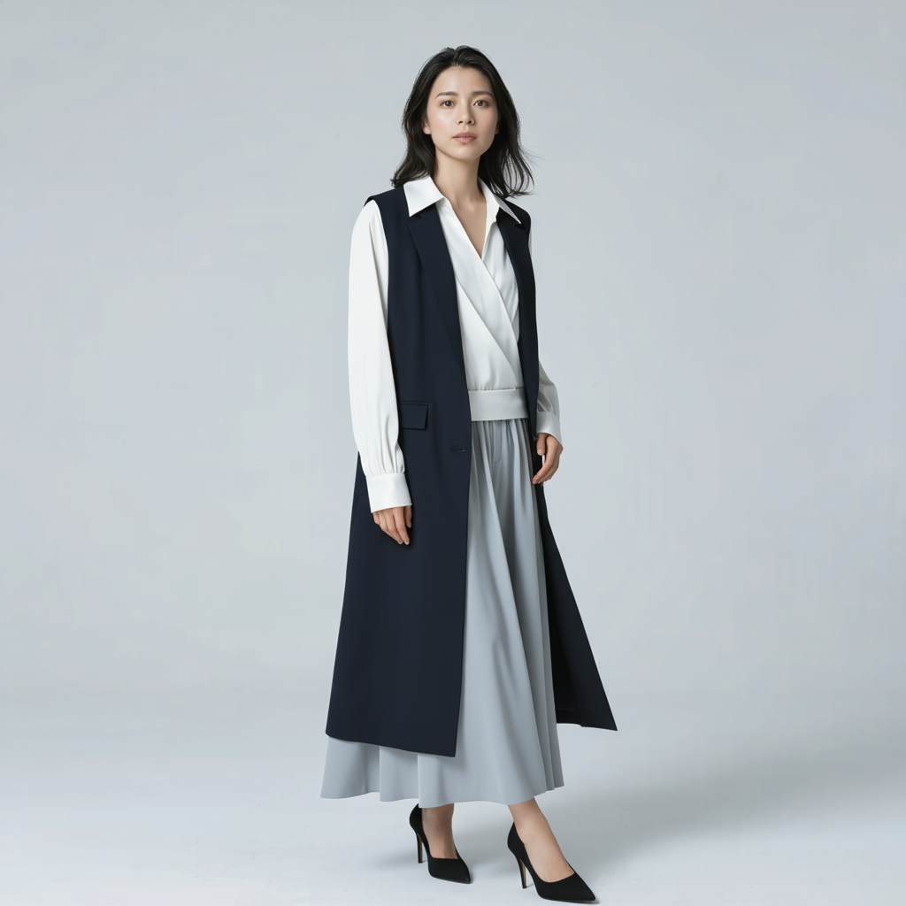 細見え フィット感 襟付き ドレープシャツ