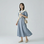 細見え Aライン 切り替え ドレープ ワンピース　