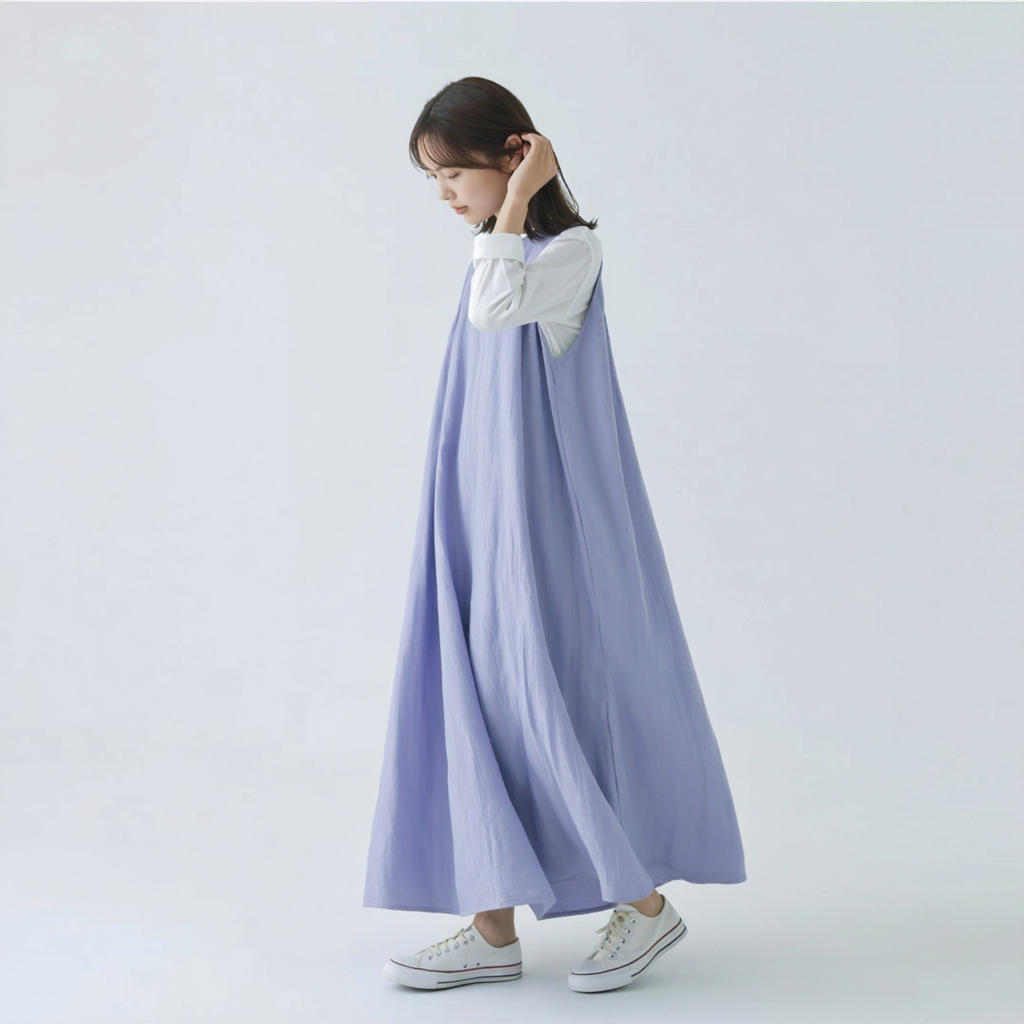 リラックス感 ゆったり ノースリーブ 綿麻 ワンピース