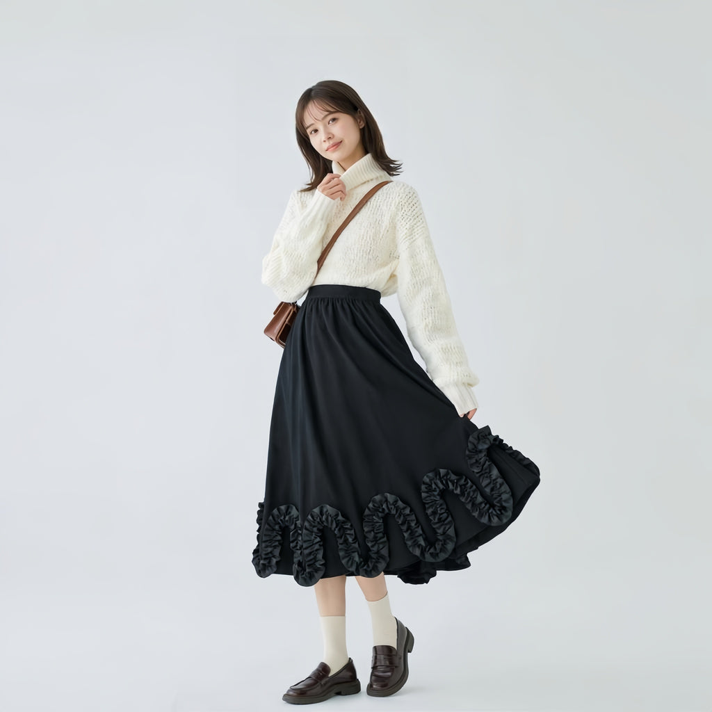 あったかフリルAラインロングスカート