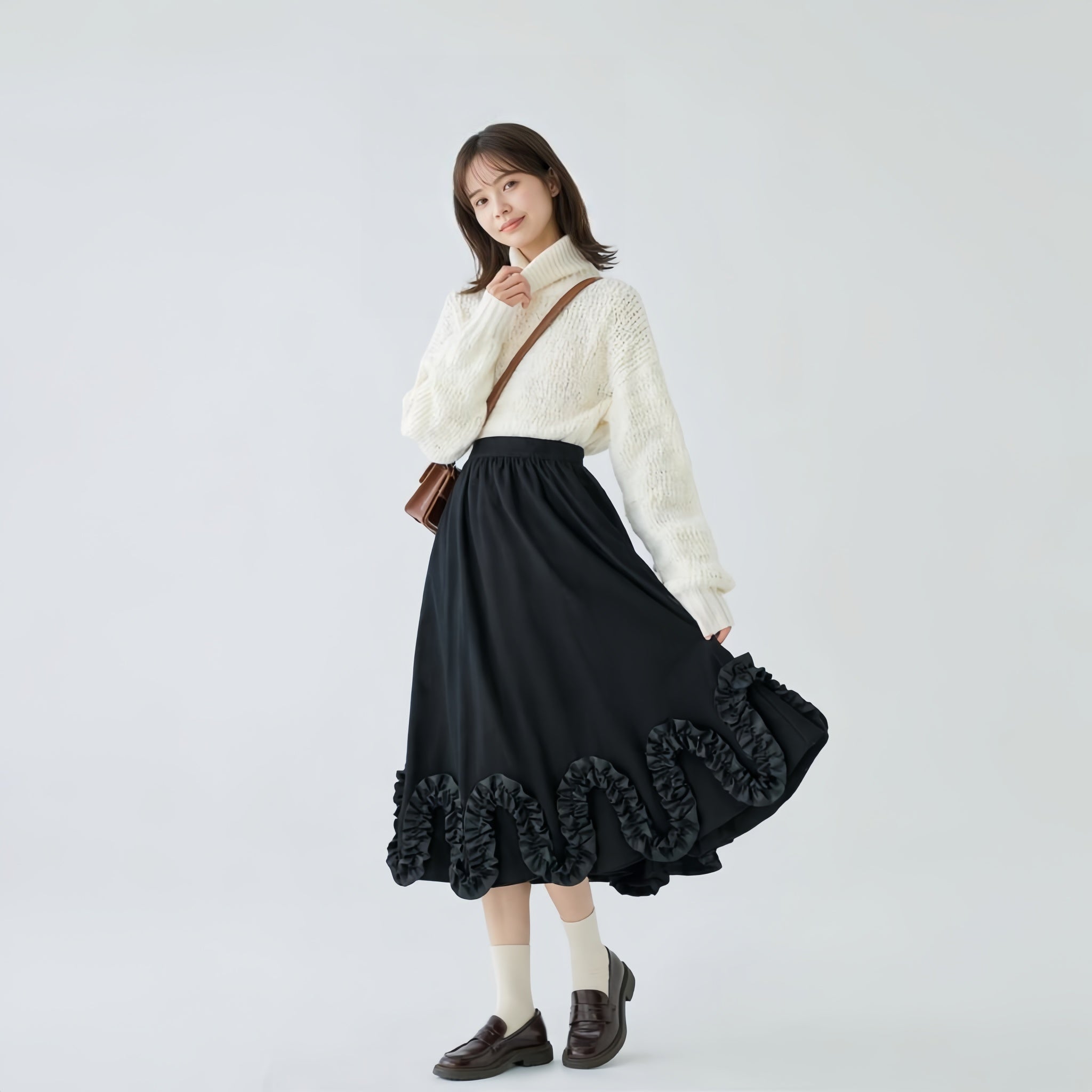 あったかフリルAラインロングスカート