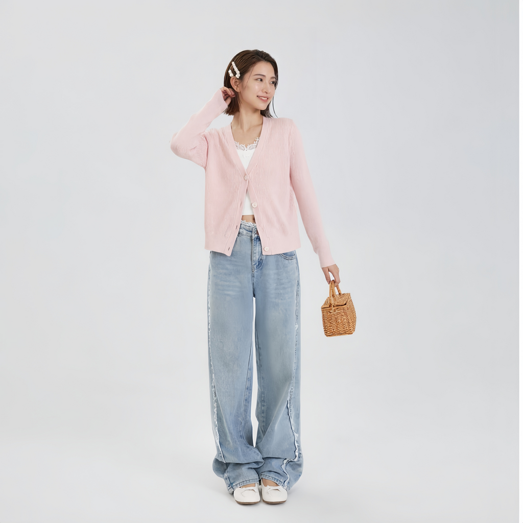 細見え ワイド レース デニムパンツ