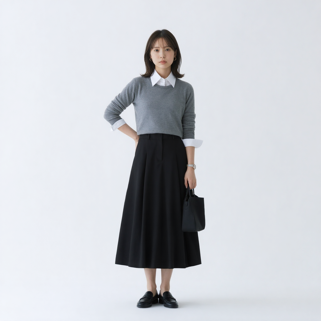 リラックス感 Aライン 切り替え ドレープ スカート
