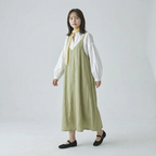 ゆったりギャザーデザイン コットンシャツブラウス
