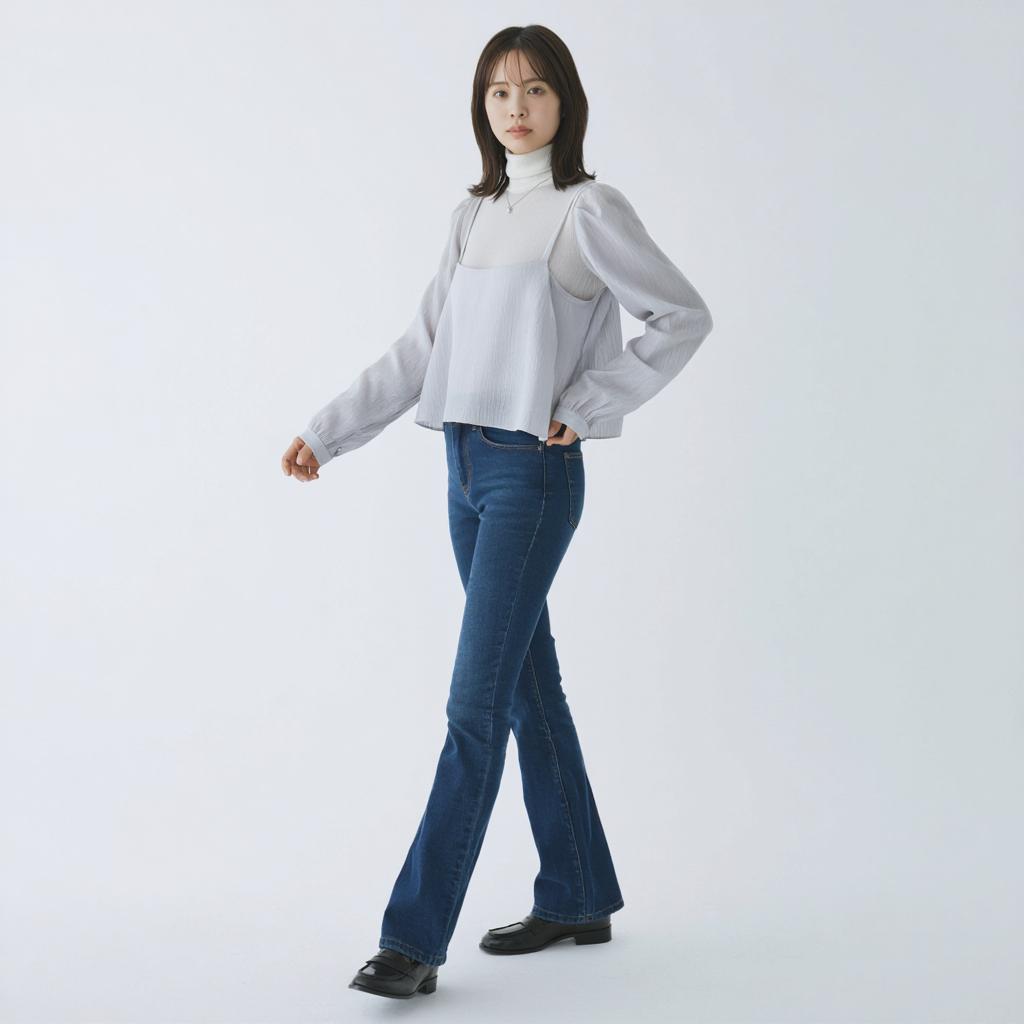 ヴィンテージ風 フィットシルエット フェイクレイヤード シフォン セットアップ　