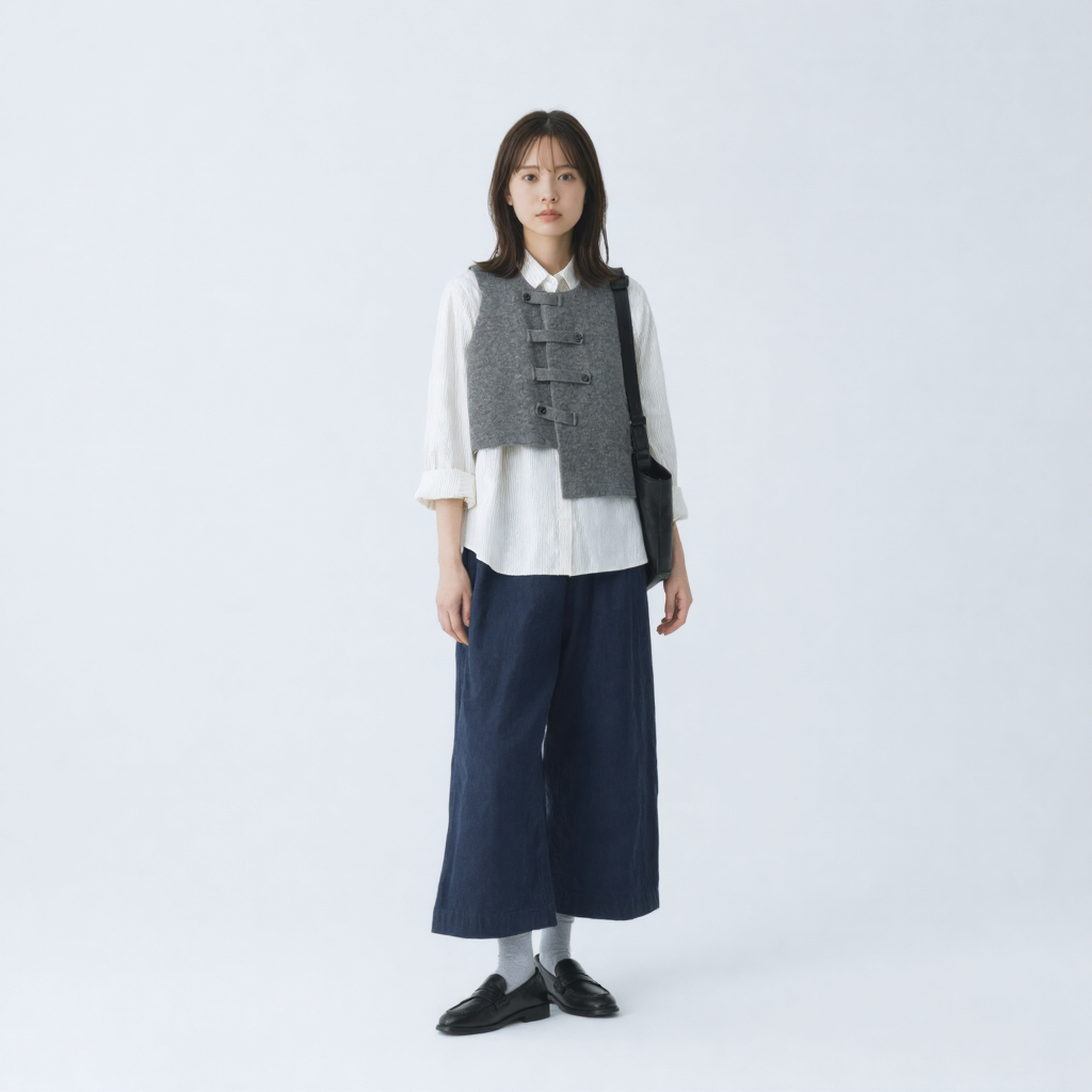 レトロ フィットシルエット フロントボタン ニットベスト