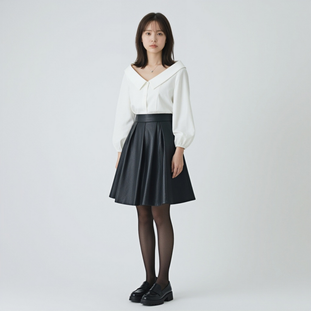 細見え 襟付き リブ編み シャツ