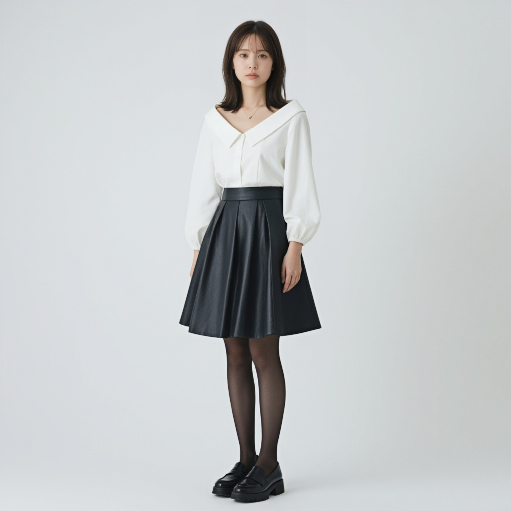 細見え 襟付き リブ編み シャツ