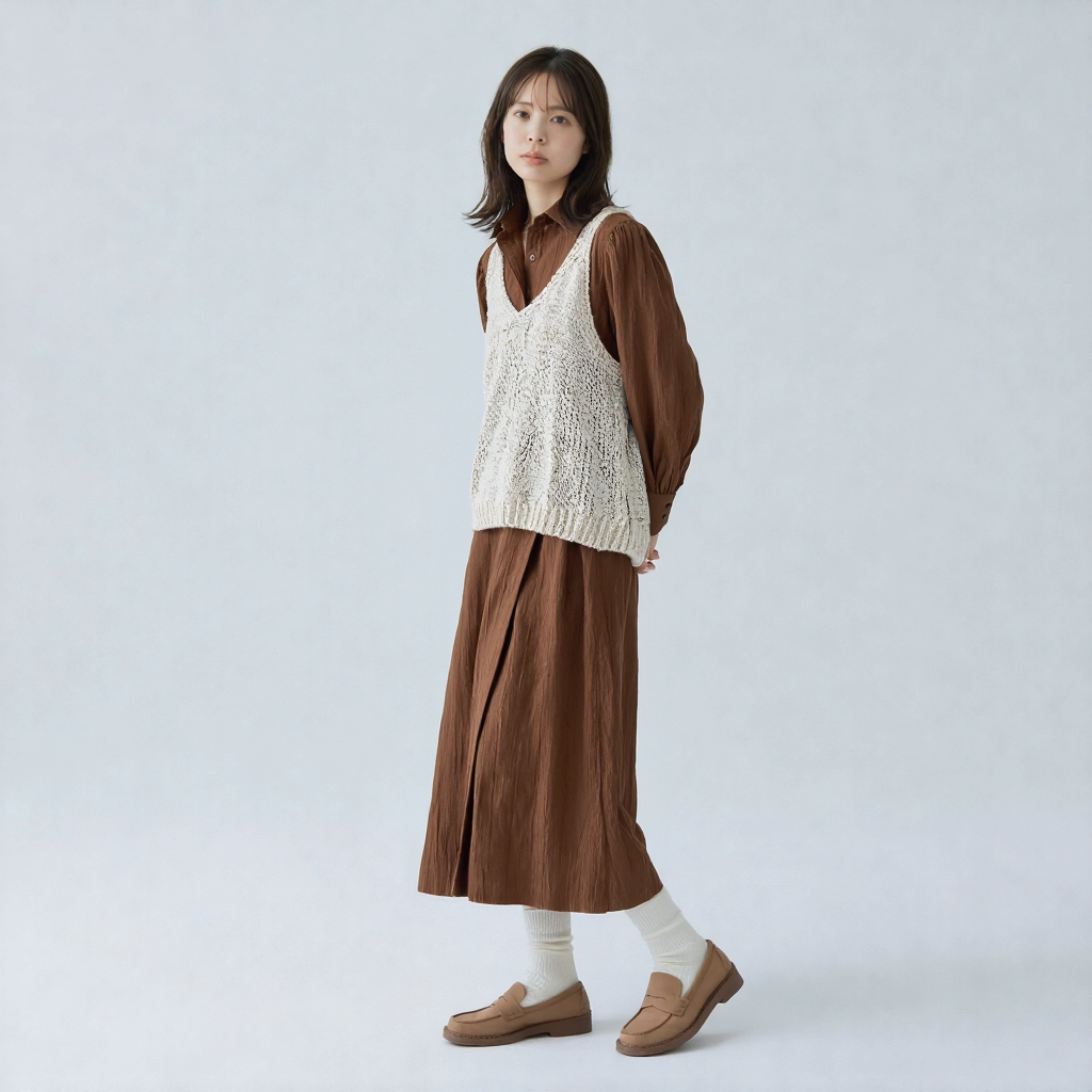 レトロ アシンメトリーボタン シャツワンピース