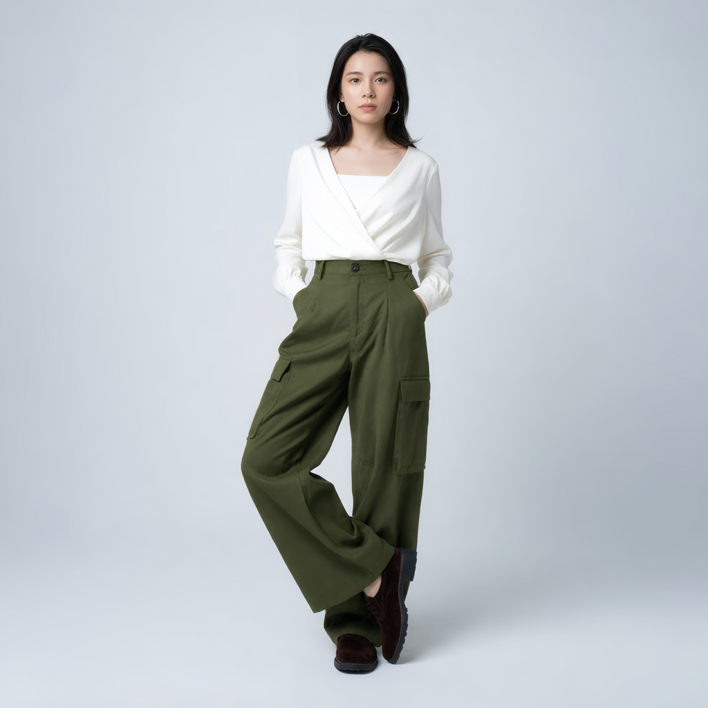 細見え フィット感 偽レイヤード ドレープシャツ